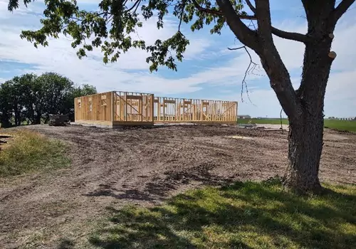 The frame for a custom home in Central Illinois constructed by Johnson's Building Company