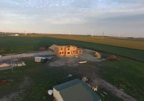 An aerial view of Custom Homes in Bloomington IL in the process of being constructed