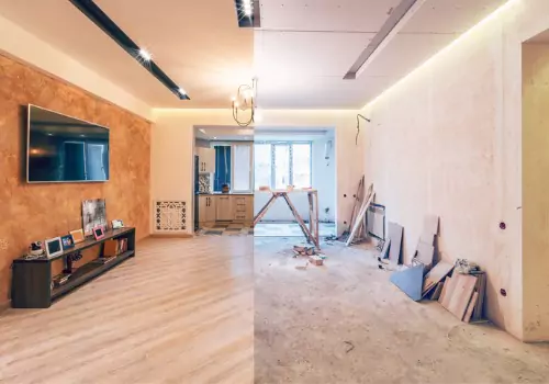 A split image of a home being remodeled
